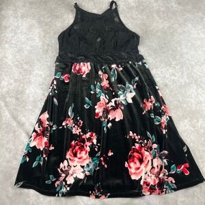 Y2K INC Intimates Slip Dress Black XS Floral Velvet Lace Halter Mini Summer‎ EUC